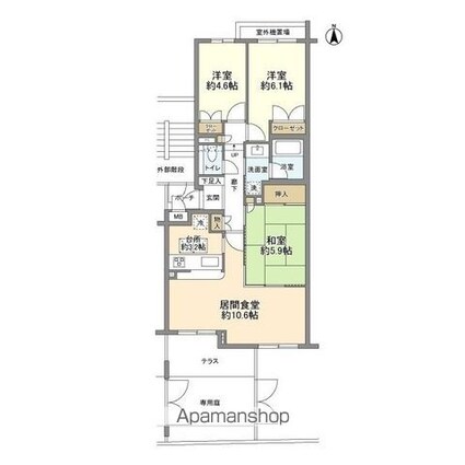 東急ドエル・アルス等々力パサニア[3LDK/68.8m2]の間取図