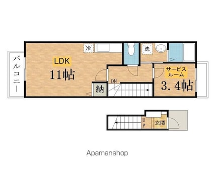 ポジターノ[1K/38.82m2]の間取図