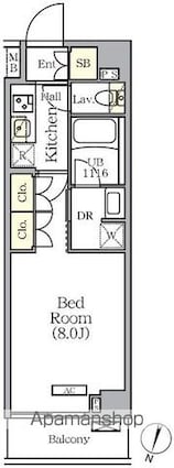 ＡＲＫＭＡＲＫ世田谷砧[1K/25.47m2]の間取図