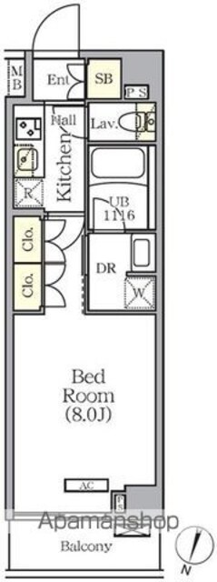 ＡＲＫＭＡＲＫ世田谷砧[1K/25.47m2]の間取図