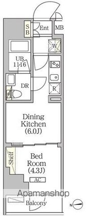 クラリティア浅草橋[1DK/25.52m2]の間取図