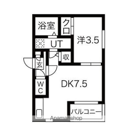ハーモニーテラス下飯田町Ⅲ[1DK/27.34m2]の間取図