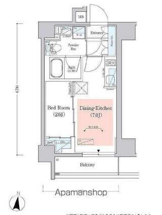 アーバネックス西新宿Ⅱ[1DK/25.79m2]の間取図