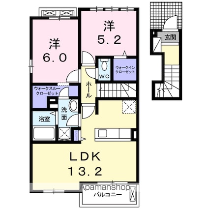 ブランデュール仰木の里Ⅱ[2LDK/60.1m2]の間取図