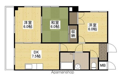 広島県広島市中区羽衣町[3DK/58m2]の間取図