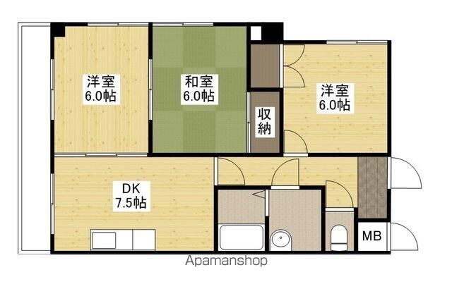 広島県広島市中区羽衣町[3DK/58m2]の間取図