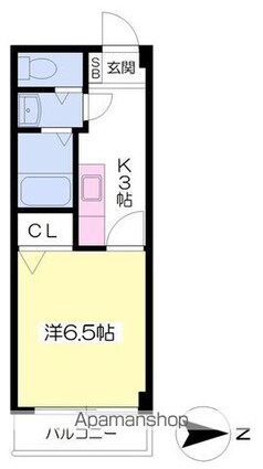 本町シングルス[1K/23.34m2]の間取図