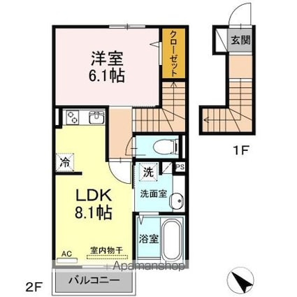 熊本県宇土市栄町[1LDK/42.38m2]の間取図