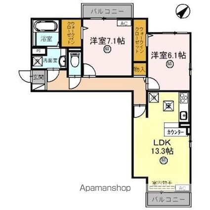 ルミエールＭＫ[2LDK/66.32m2]の間取図