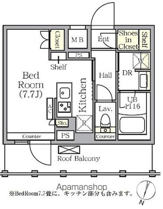 ＡＲＫＭＡＲＫ世田谷砧[1R/25.47m2]の間取図