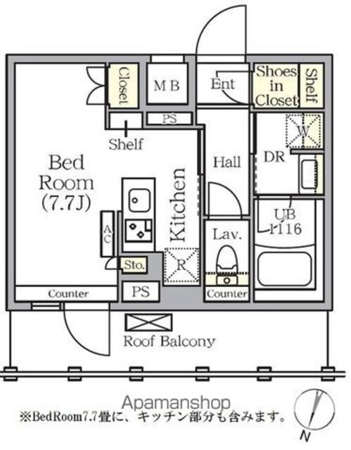 ＡＲＫＭＡＲＫ世田谷砧[1R/25.47m2]の間取図