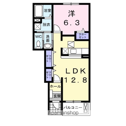 ピーレス[1LDK/46.49m2]の間取図