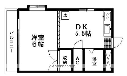 北山レジデンス[1DK/26m2]の間取図
