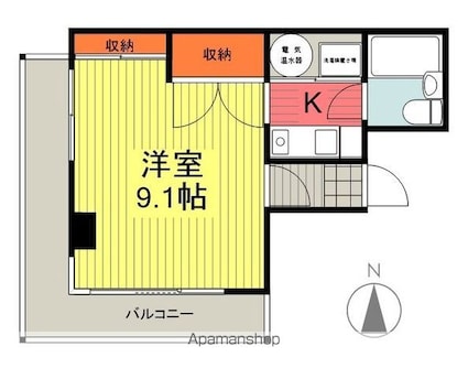 福島県福島市松木町[1K/27.2m2]の間取図