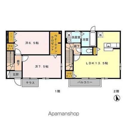 ツイン　オークス　コート　　Ｎｏｒｔｈ[2LDK/70.65m2]の間取図