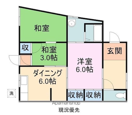 桜町平屋[2SDK/48m2]の間取図