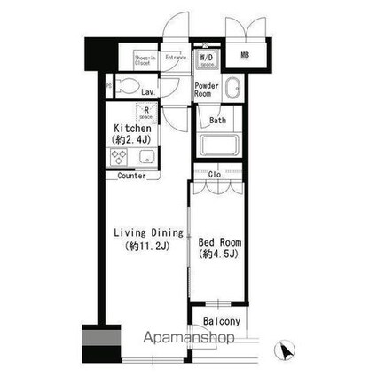 エスティメゾン四谷坂町[1LDK/42.19m2]の間取図