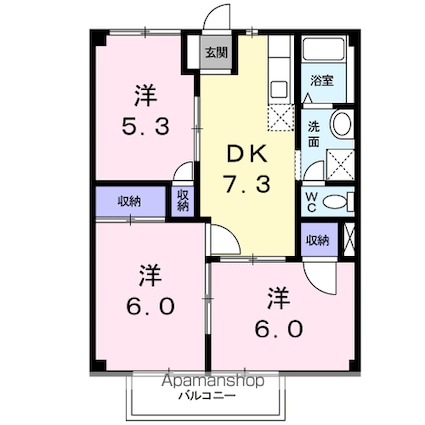 カレントハウスⅡＣ[3DK/52.17m2]の間取図