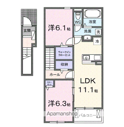 バンブー　オン[2LDK/58.6m2]の間取図