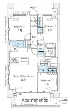 ライトテラス世田谷砧[3LDK/68m2]の間取図