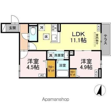 セレスティア若宮[2LDK/46.97m2]の間取図