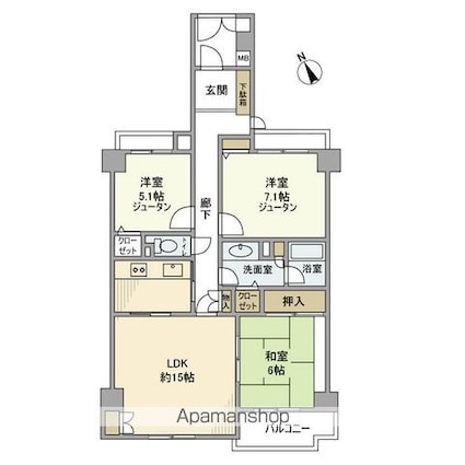 ヴェルデコート弦巻[3LDK/80.89m2]の間取図