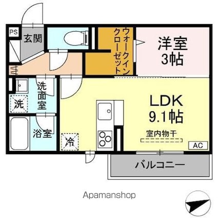 サントピア新涯ＩＩ[1LDK/33.51m2]の間取図