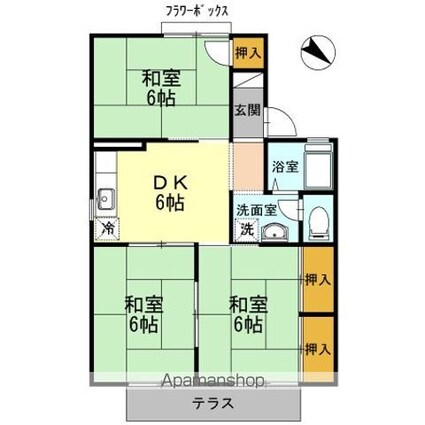 ガーデンハウス　Ａ棟[3DK/53.74m2]の間取図