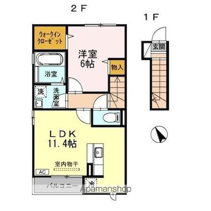 メゾンＫー２・３　Ｋー２[1LDK/47.4m2]の間取図