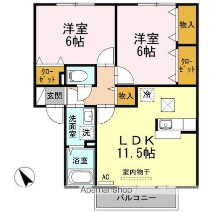 グレイス　Ｃ棟[2LDK/55.44m2]の間取図