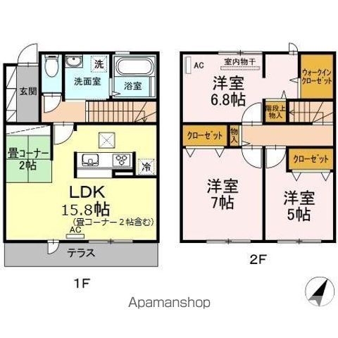 【糟屋郡粕屋町大字仲原のアパートの間取り】