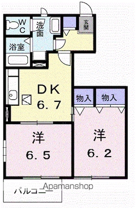パステークガーデンＤ[2DK/46.92m2]の間取図