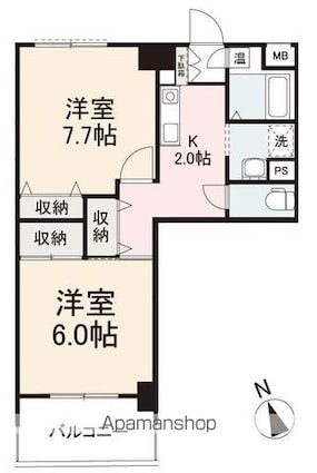 グラシエール木太町[2K/43.95m2]の間取図