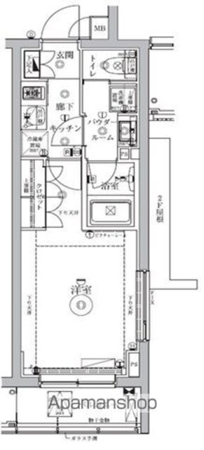 東京都世田谷区奥沢２丁目[1K/25.43m2]の間取図