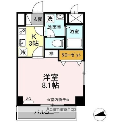 ボンヌール菊野台[1K/26.3m2]の間取図