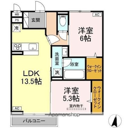 ＤーＲＯＯＭフィオーレ[2LDK/59.67m2]の間取図