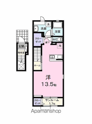 エムズガーデンＢ[1R/40.74m2]の間取図