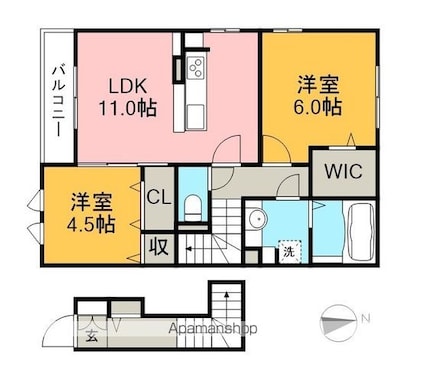 高知県高知市南久万[2LDK/61.14m2]の間取図