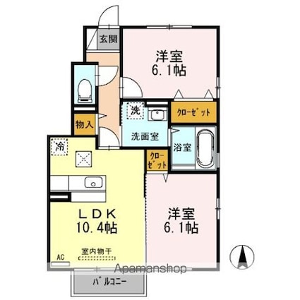 ヴォーン　桜[2LDK/54.23m2]の間取図