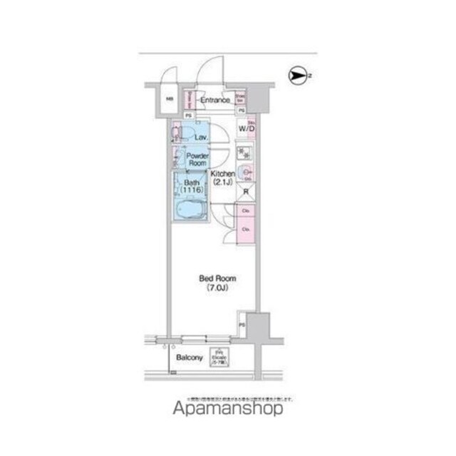 コンフォリア世田谷上馬[1K/25.41m2]の間取図