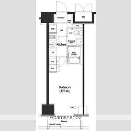 プラウドフラット白金高輪[1K/25.16m2]の間取図
