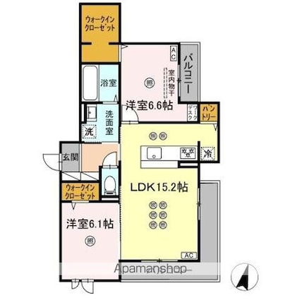 岡山県岡山市北区庭瀬[2LDK/66.4m2]の間取図