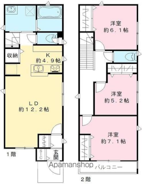 東京都新宿区北新宿４丁目[3LDK/88.74m2]の間取図