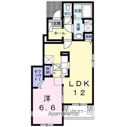 クラール元山Ｆ[1LDK/45.84m2]の間取図