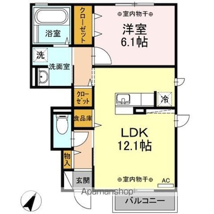 ベルディール[1LDK/46.96m2]の間取図