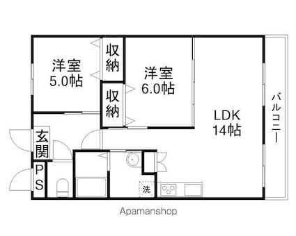 コーポＴＡＭＥＮＡＧＡ[2LDK/60.72m2]の間取図