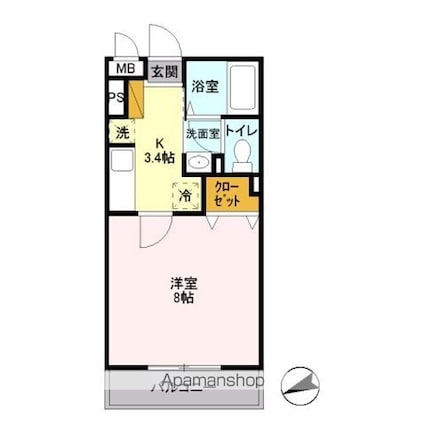 番匠参番館[1K/26.71m2]の間取図