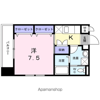 ル・シエル[1K/27.49m2]の間取図