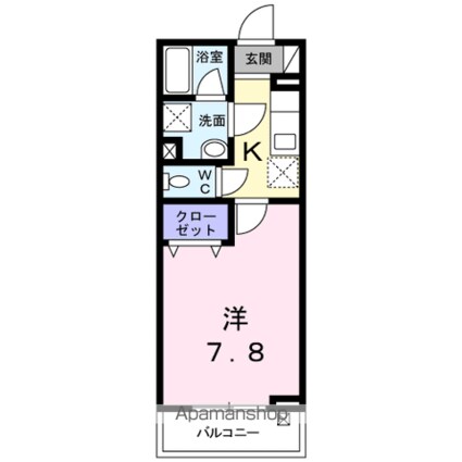 ボヌールＳ[1K/25.6m2]の間取図