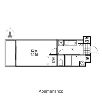 岡山県岡山市北区昭和町[1K/27.3m2]の間取図